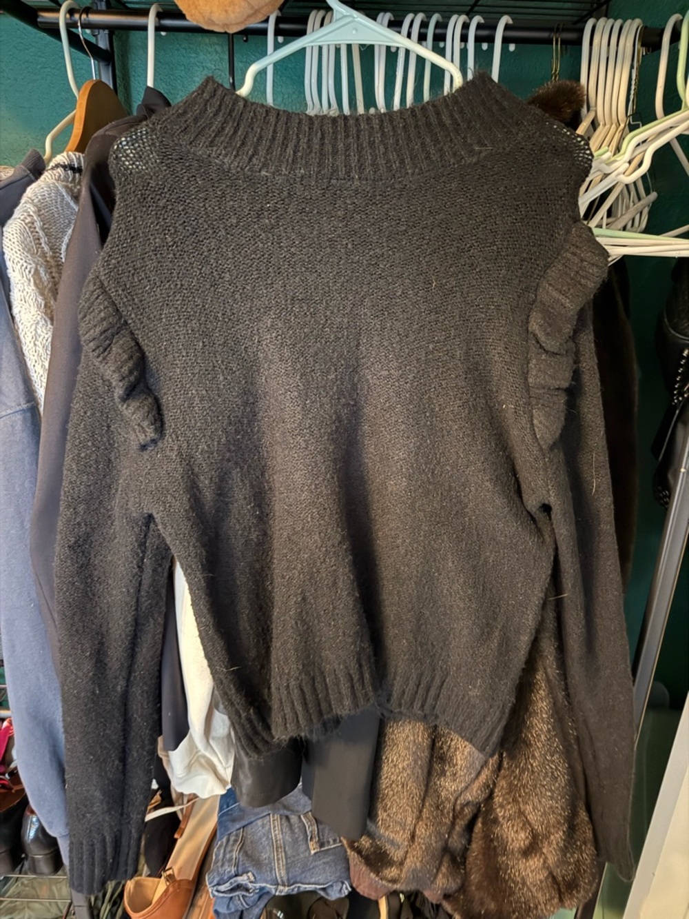 wild fable Black Ruffle-Shoulder Turtleneck Sweater